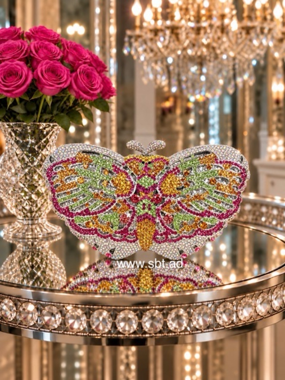 NWT Butterfly Clutch Purse Swarovski Crystal Rhinestone Luxury Evening Bag +Gift